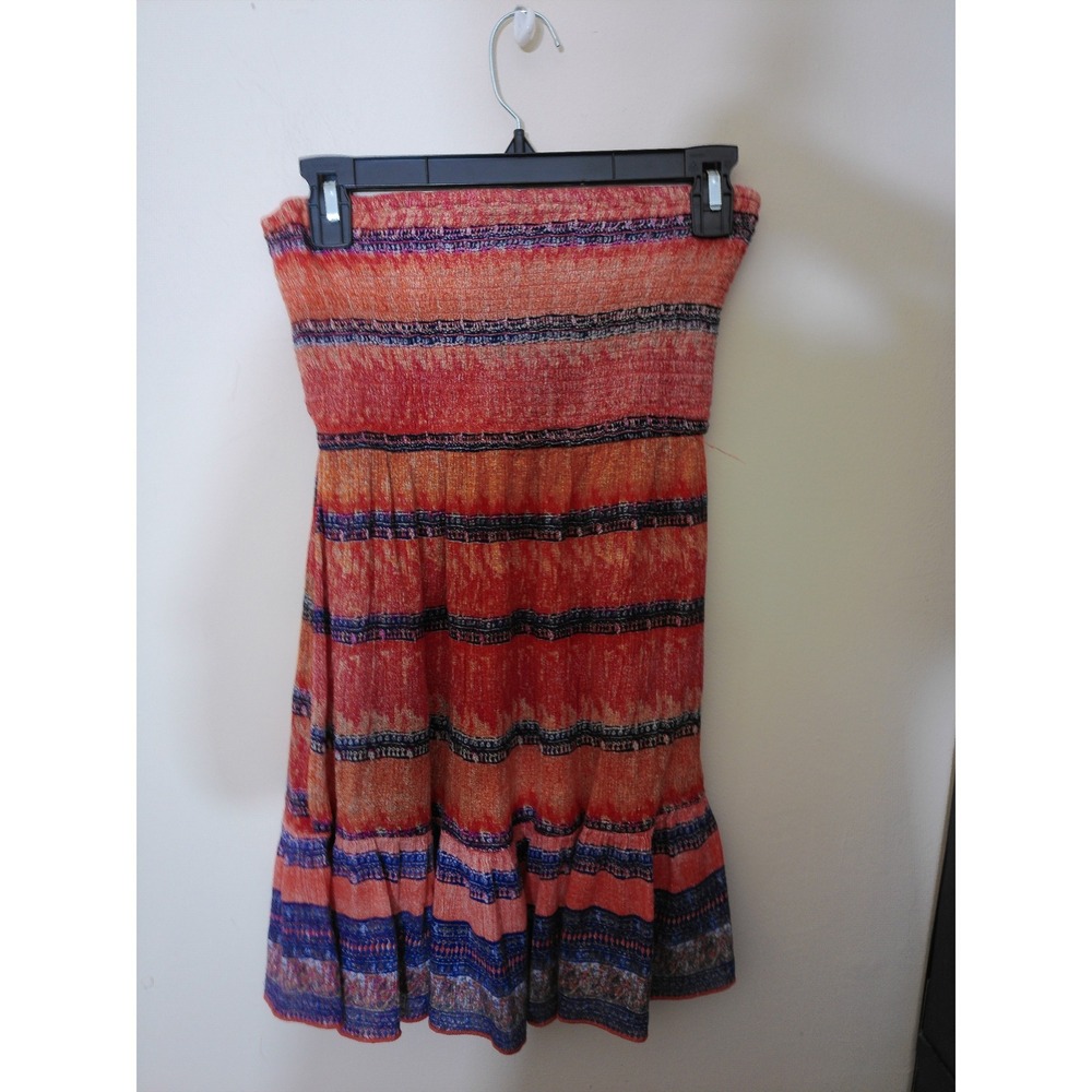 No Boundaries Strapless Dress Womens Small Orange Boho Smocked Tiered Mini 2081